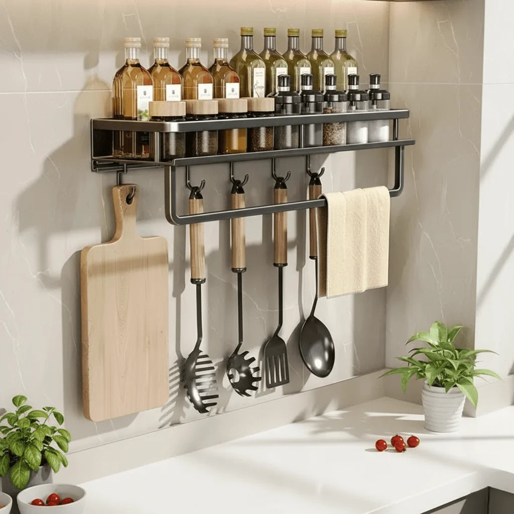 Kitchen Wall Shelf Powder-Coated Steel Space-Saving