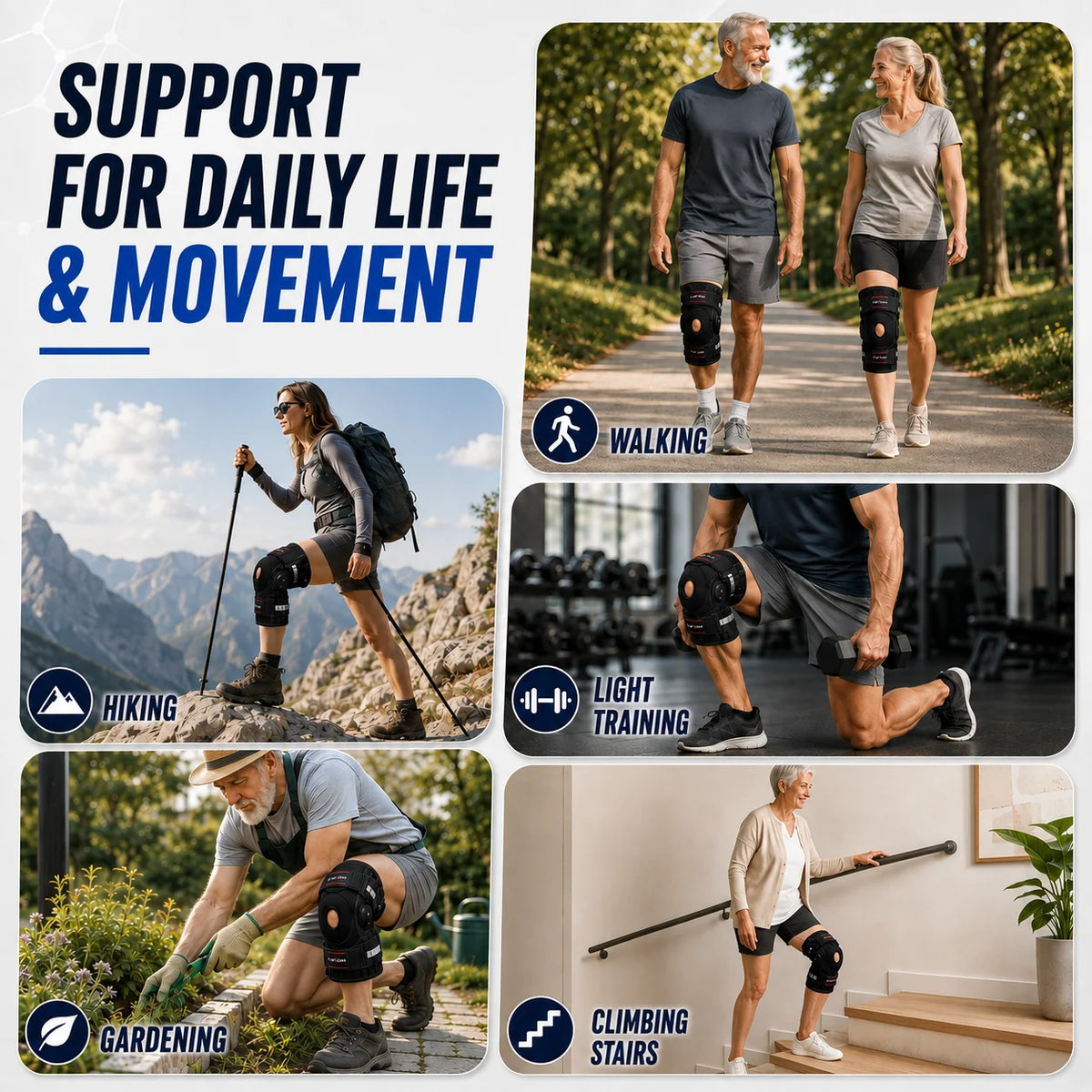 Knee Brace Hinged Side Stabilizers Open Patella Adjustable Straps