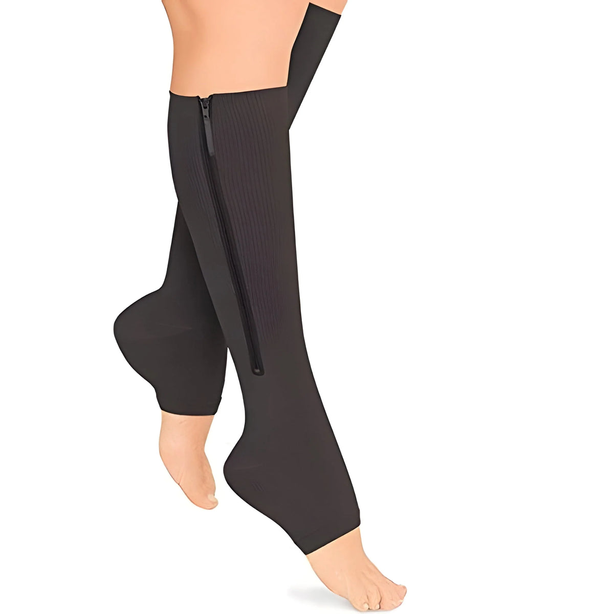 Knee-High Compression Socks Side-Zip Graduated Compression Open Toe