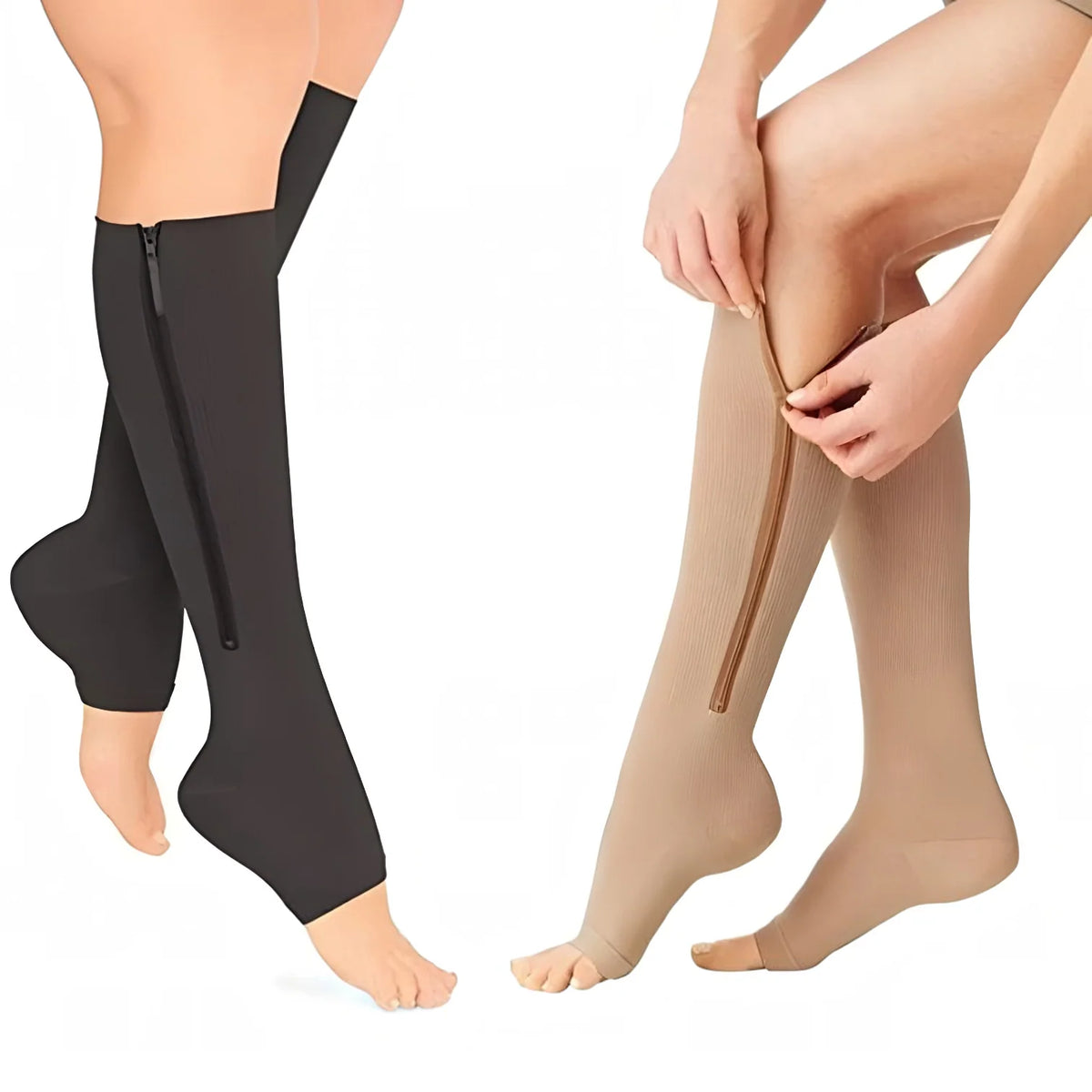 Knee-High Compression Socks Side-Zip Graduated Compression Open Toe