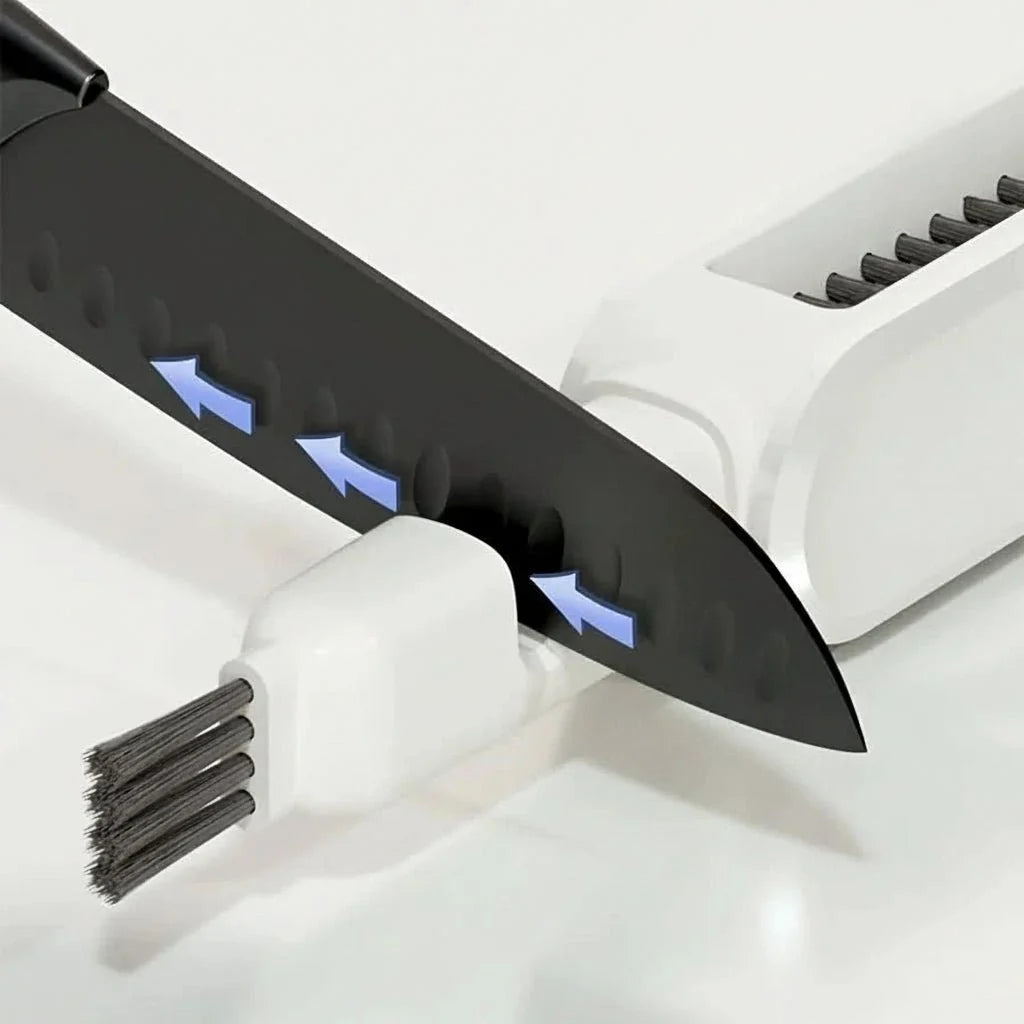 Knife Cleaning Brush Double-Sided Nylon Bristles Magnetic Guide