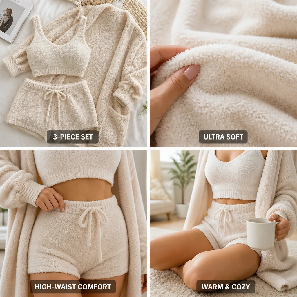 Knit Loungewear Set 3-Piece High-Waist Plush & Stretch