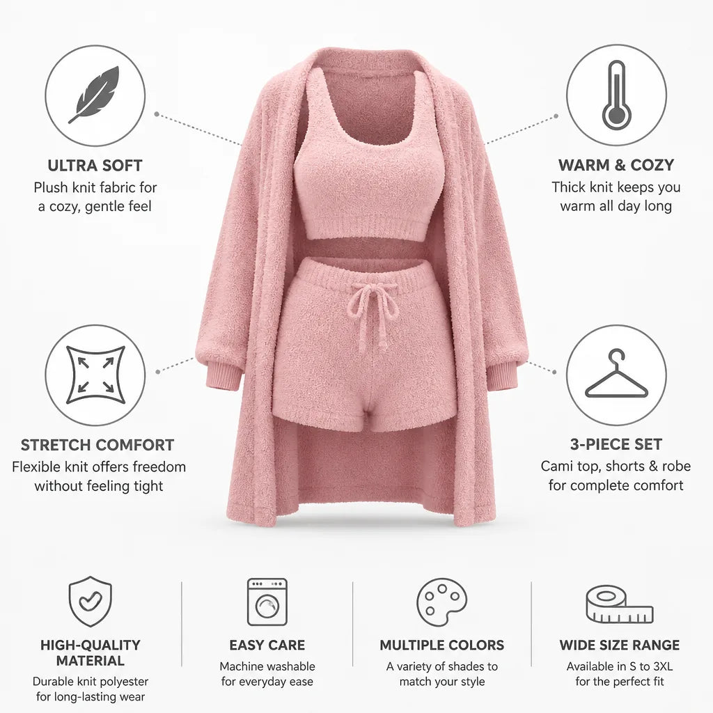 Knit Loungewear Set 3-Piece High-Waist Plush & Stretch