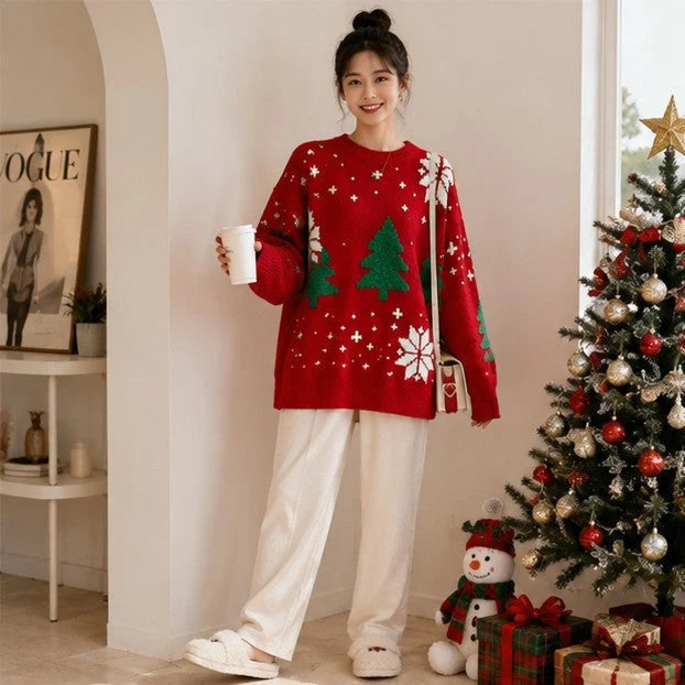 Knit Sweater Snowflake Pattern Soft No-Itch