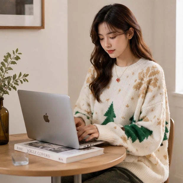Knit Sweater Snowflake Pattern Soft No-Itch