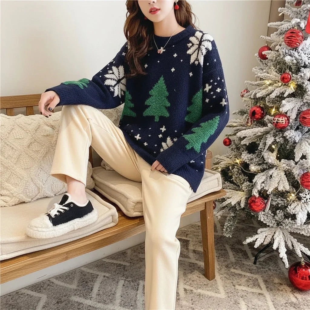 Knit Sweater Snowflake Pattern Soft No-Itch