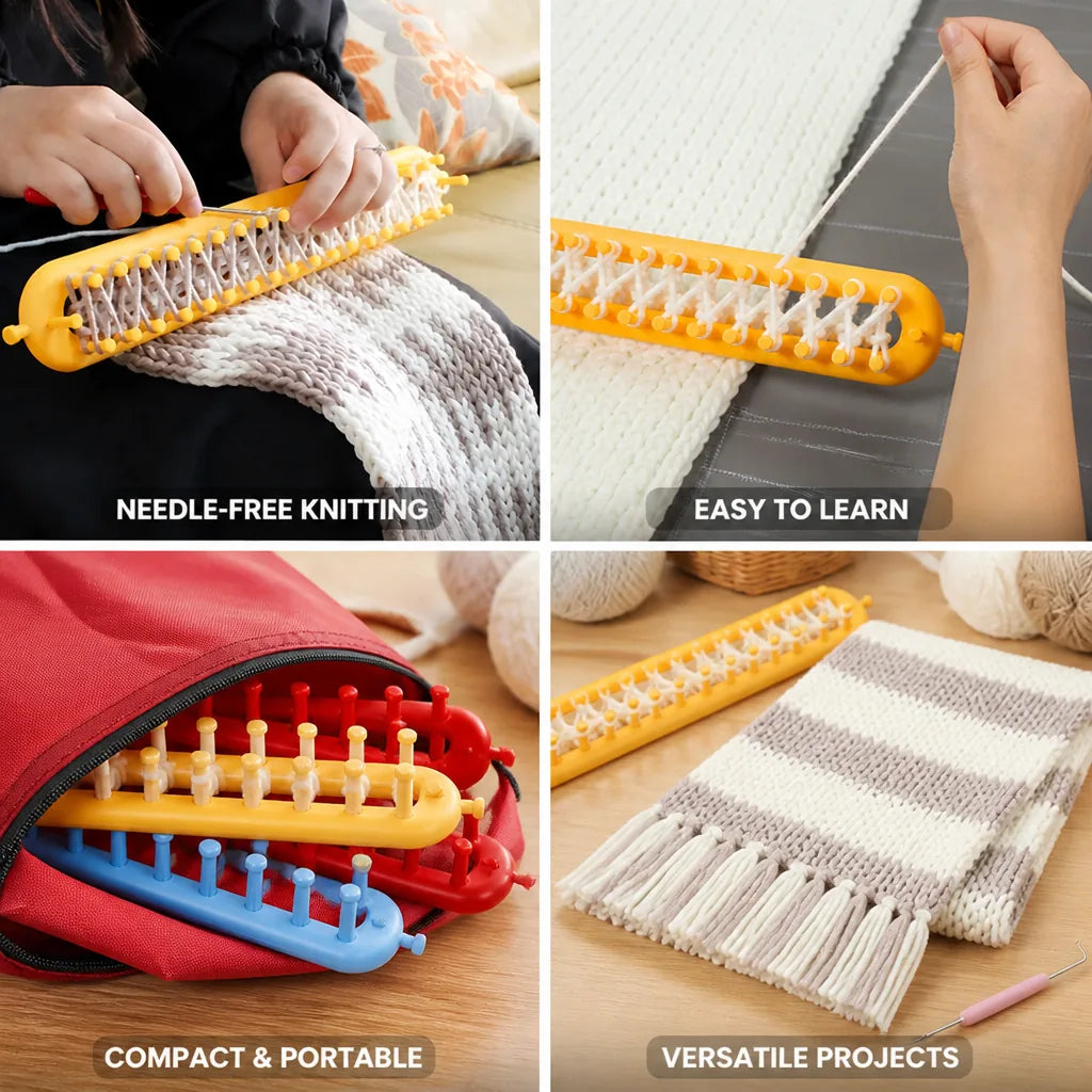 Knitting Loom Needle-Free Pin-Based Frame Compact & Portable