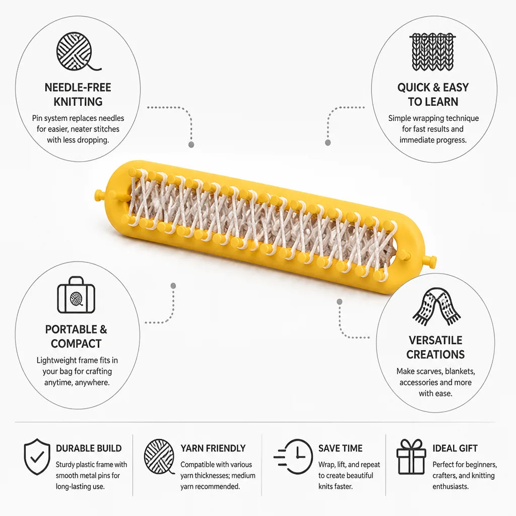 Knitting Loom Needle-Free Pin-Based Frame Compact & Portable