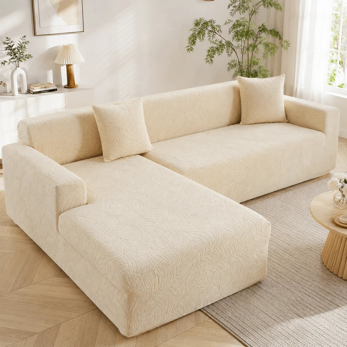 L-Shaped Sofa Cover Polyester Machine Washable Upholstery Protection
