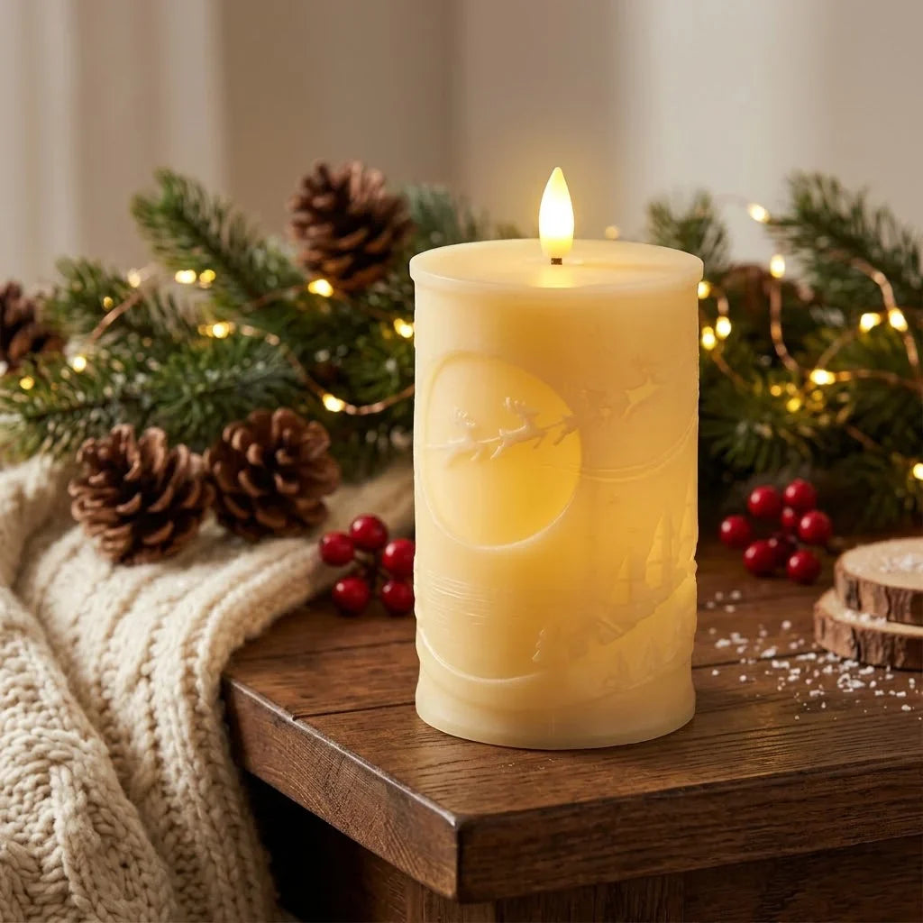 LED Candle Fir Tree & Snowflake Relief Battery-Operated Timer