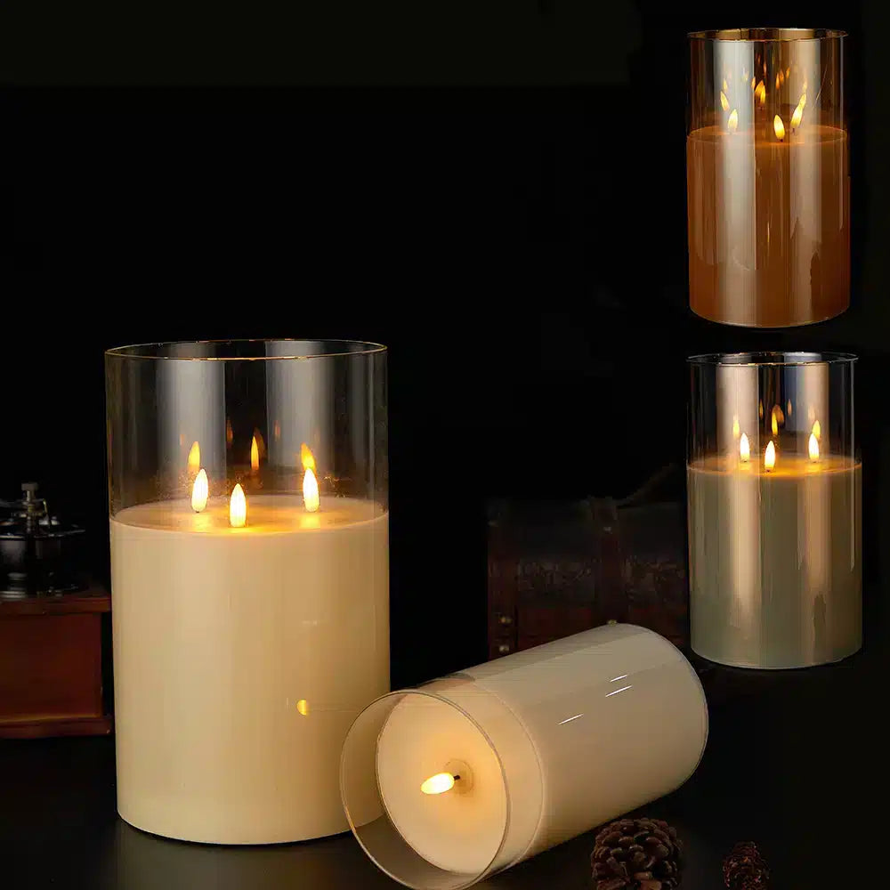 LED Candle Paraffin Wax Triple Flickering Flames