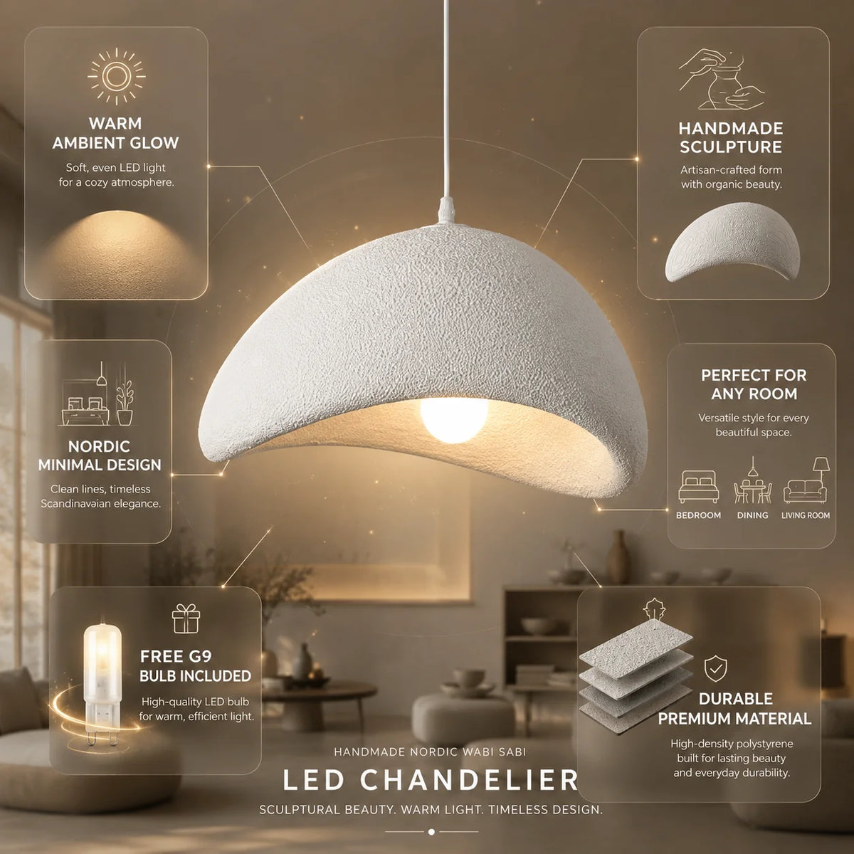 LED Chandelier Integrated Light Bars Adjustable Arms Warm Light