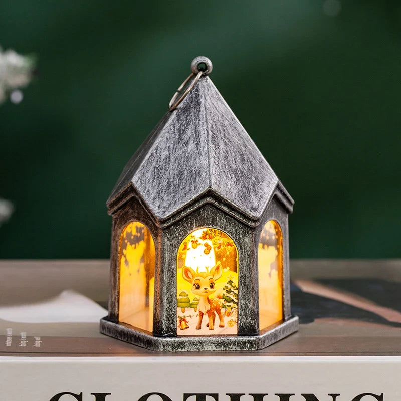 LED Christmas Lantern House-Shaped Flameless & Battery-Powered