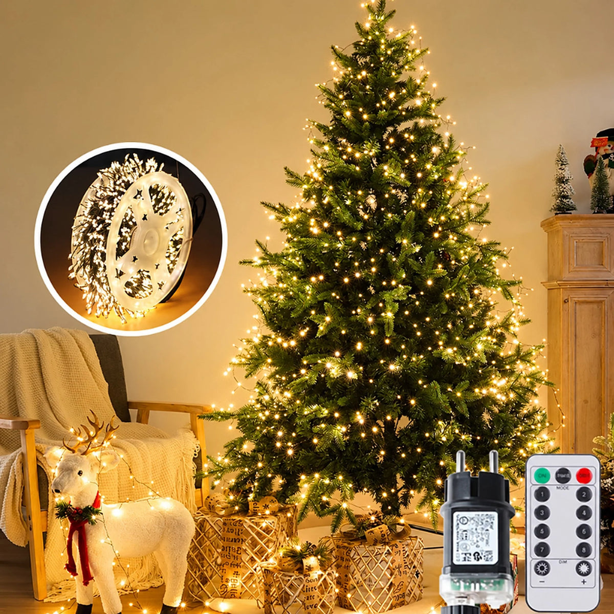 LED Cluster String Lights Dense, Dimmable & Remote Control