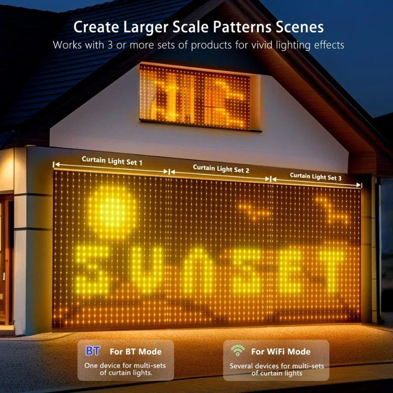 LED Curtain Lights App-Controlled Pixel Designs 400 LEDs