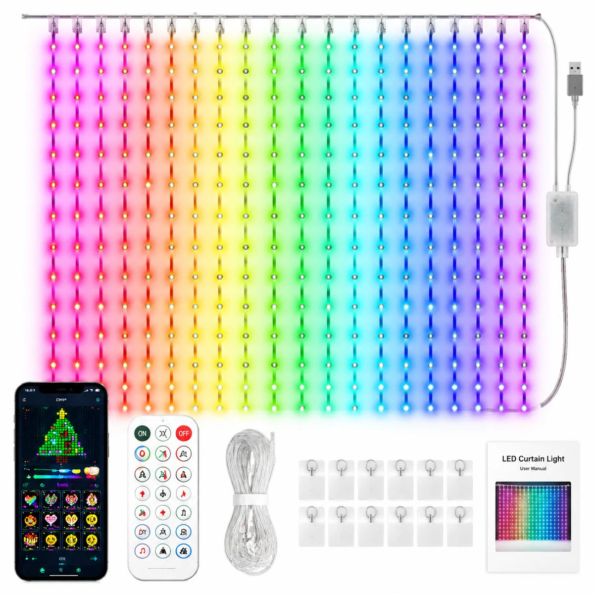LED Curtain Lights RGB Color Changing App-Controlled Music Sync