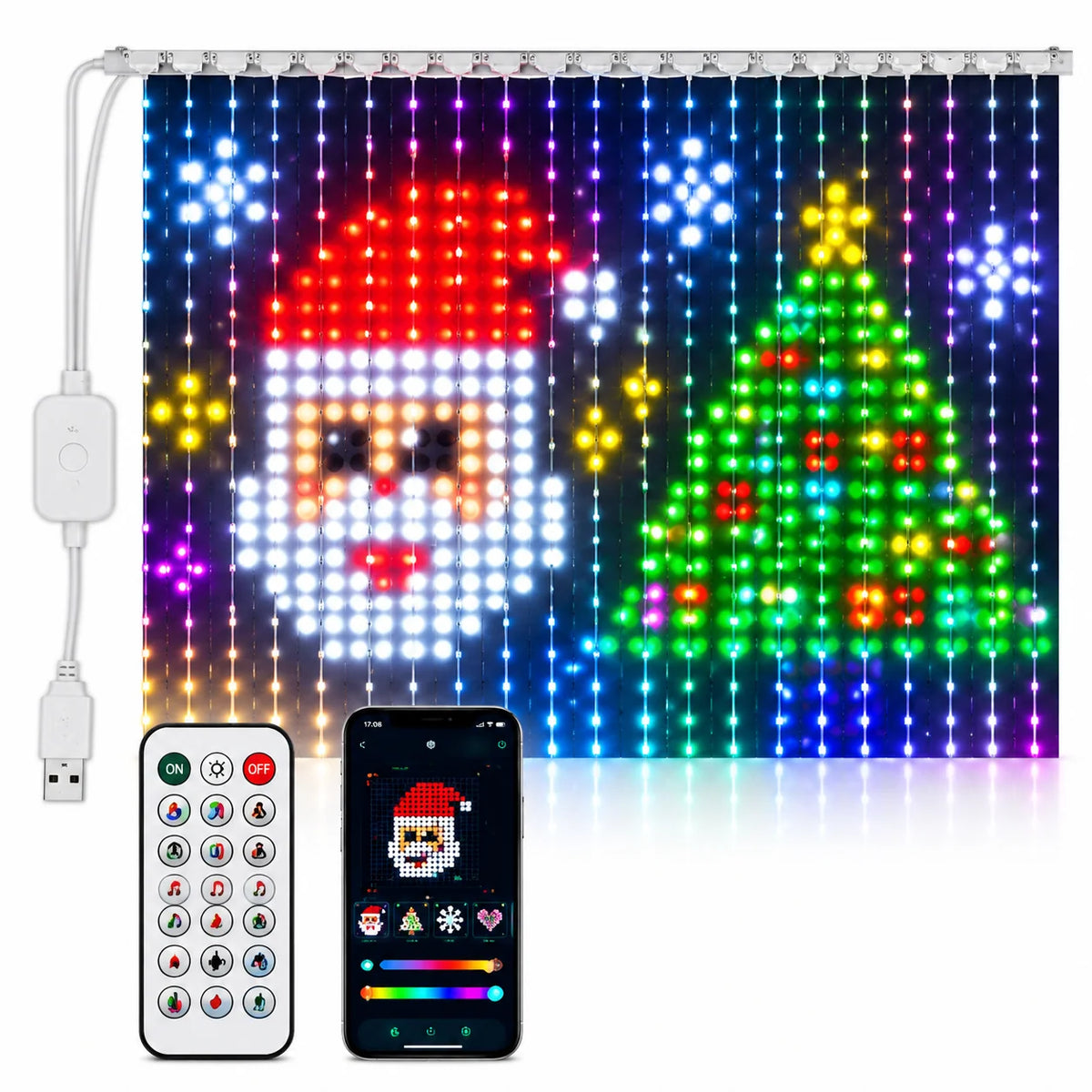 LED Curtain Lights RGB Color Changing App-Controlled Music Sync