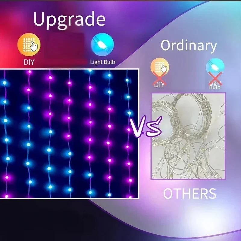 LED Curtain Lights RGB Color Changing App-Controlled Music Sync