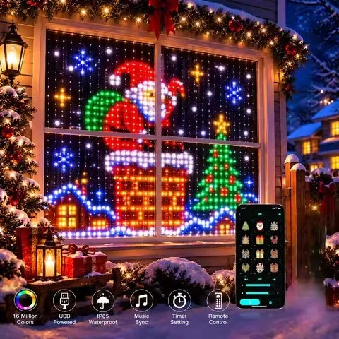 LED Curtain Lights RGB Color Changing App-Controlled Music Sync