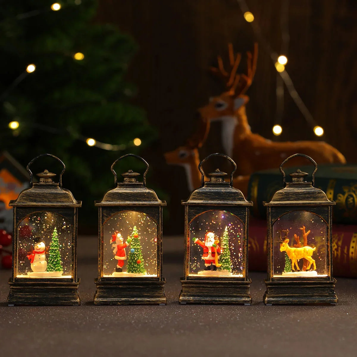 LED Lantern Snowman & Tree Warm Glow