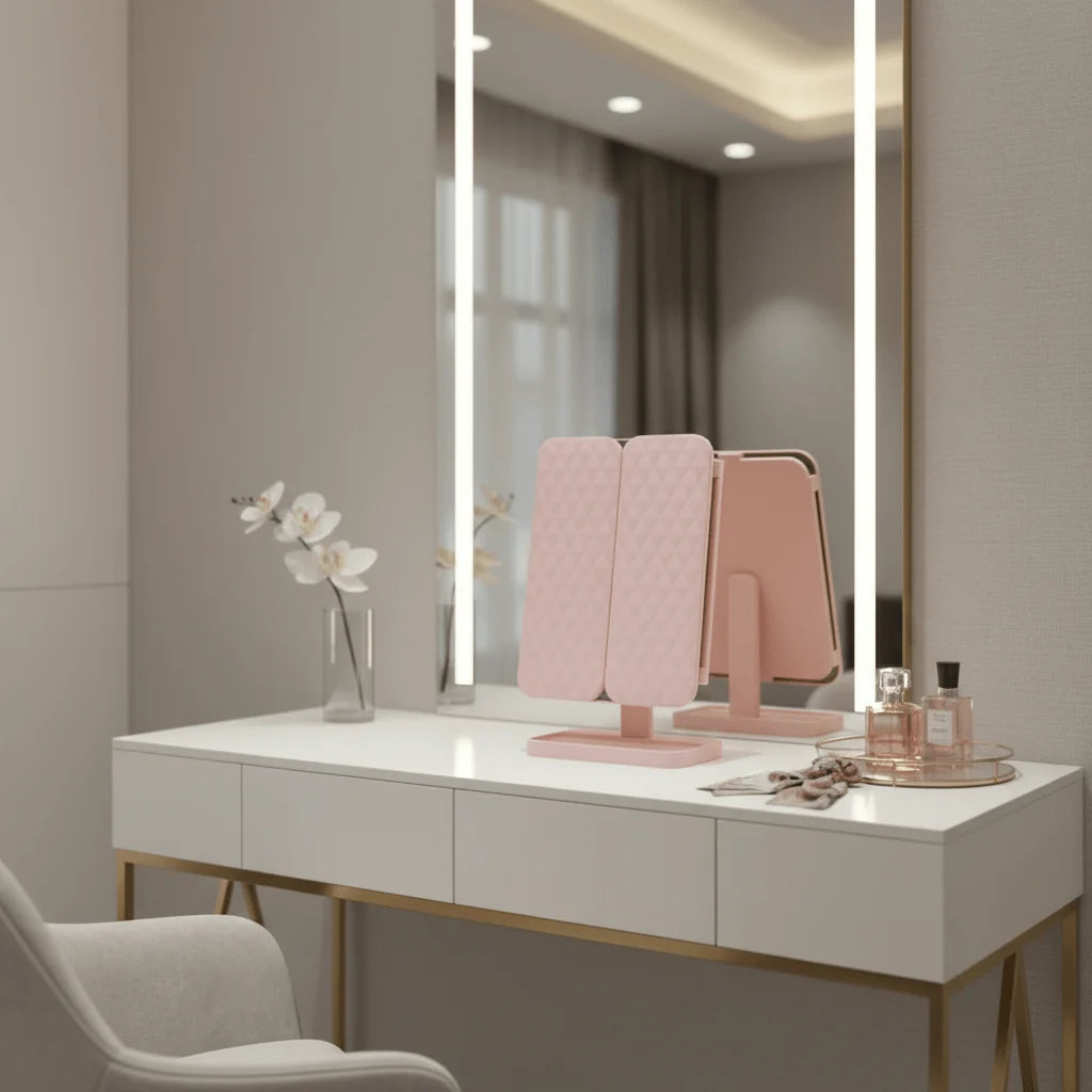 LED Makeup Mirror Adjustable Lighting 2x & 3x Magnification Foldable