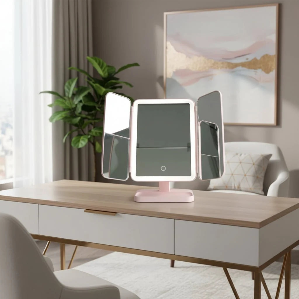 LED Makeup Mirror Adjustable Lighting 2x & 3x Magnification Foldable