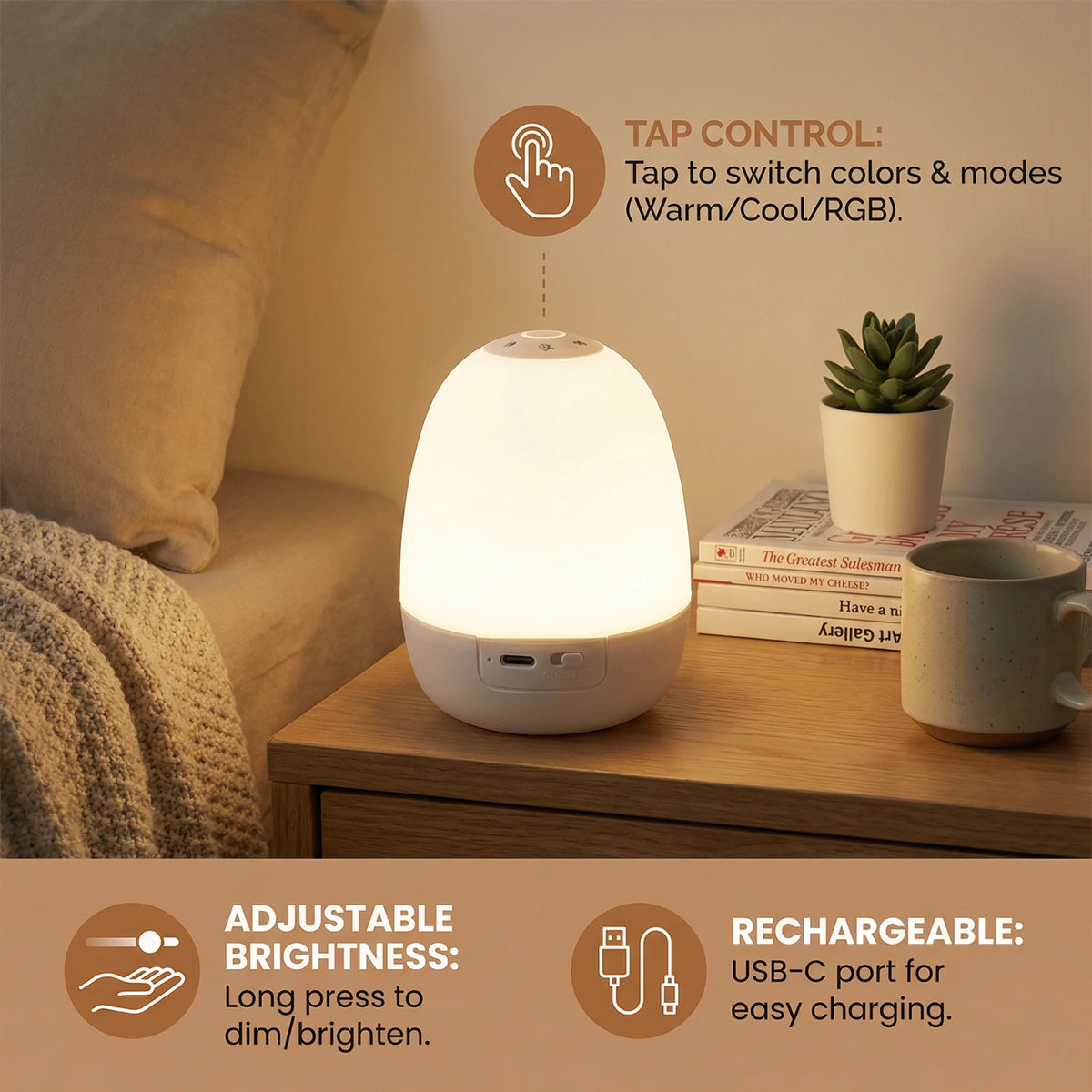 LED Night Light Touch-Activated Rechargeable Soft Silicone
