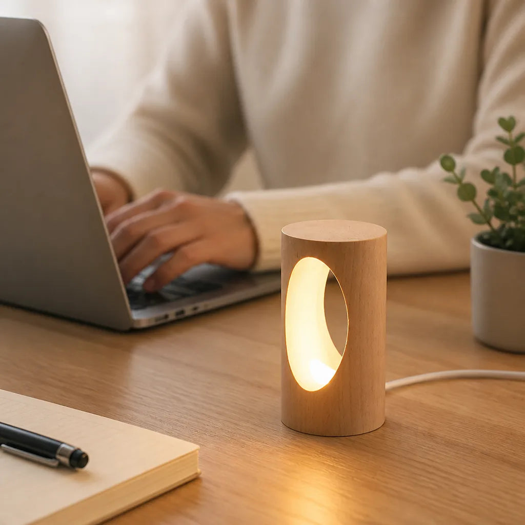 LED Table Lamp Solid Wood USB Powered Warm White