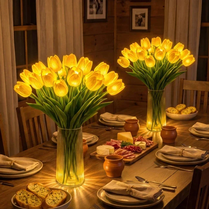LED Tulip Bouquet 10 Glowing Stems Cordless Battery-Powered Decor