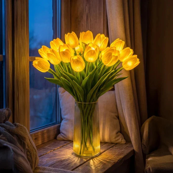 LED Tulip Bouquet 10 Glowing Stems Cordless Battery-Powered Decor