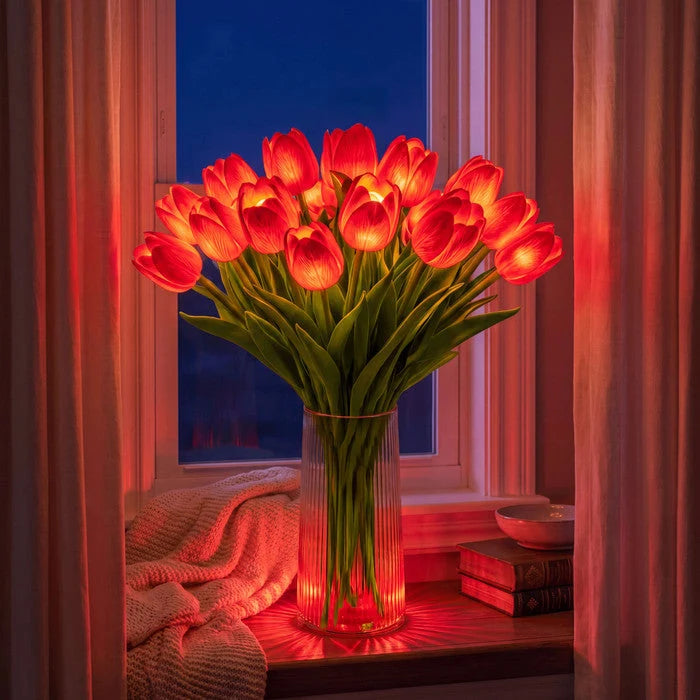 LED Tulip Bouquet 10 Glowing Stems Cordless Battery-Powered Decor