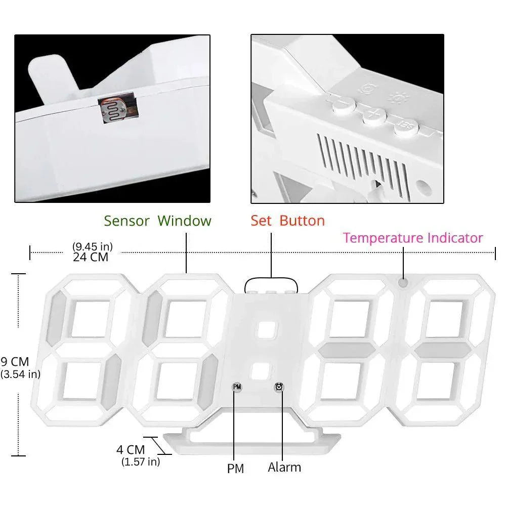 LED Wall Clock 3D Dimmable USB Powered