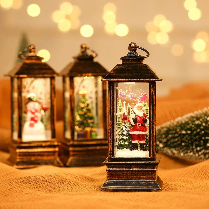 Lantern Snowman & Tree Glitter LED Battery Operated
