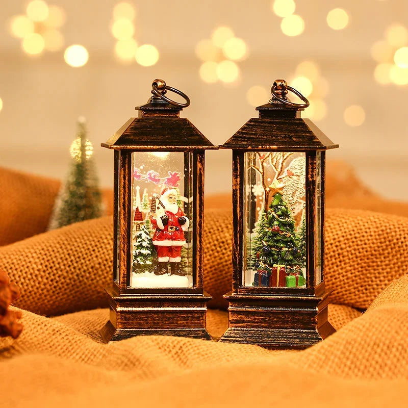Lantern Snowman & Tree Glitter LED Battery Operated