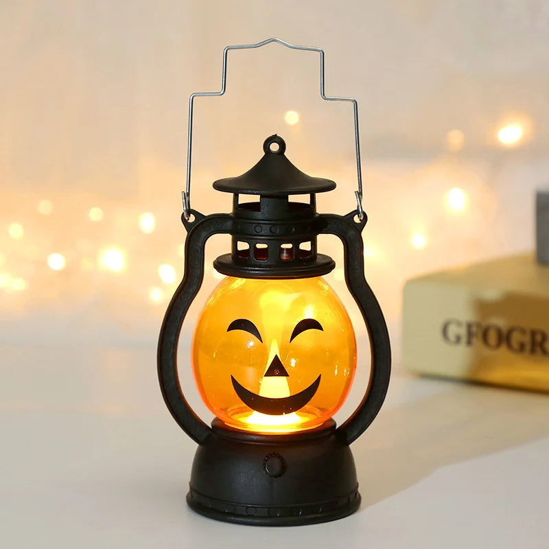 Lantern Spooky Pumpkin Metal Frame Warm LED