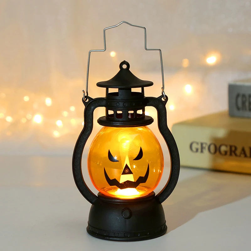Lantern Spooky Pumpkin Metal Frame Warm LED