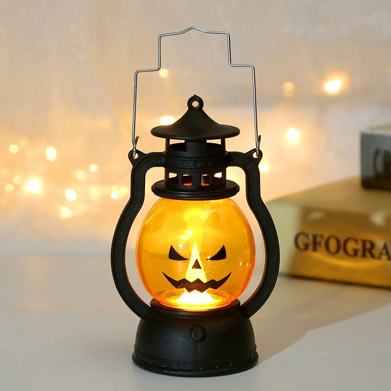 Lantern Spooky Pumpkin Metal Frame Warm LED