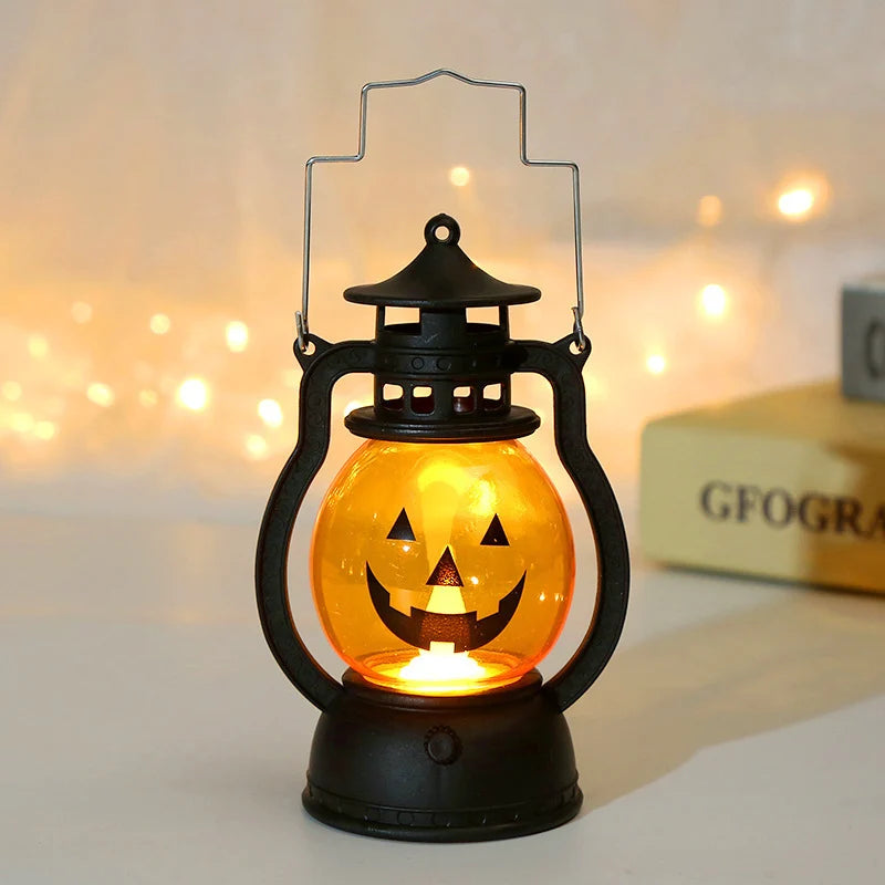 Lantern Spooky Pumpkin Metal Frame Warm LED