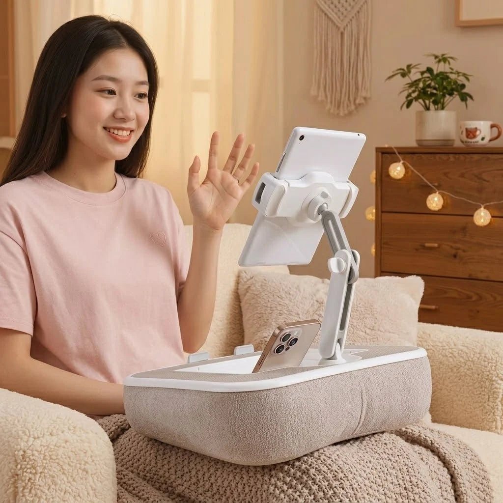 Lap Desk Rotating Adjustable Device Holder Cushioned Base & Tray