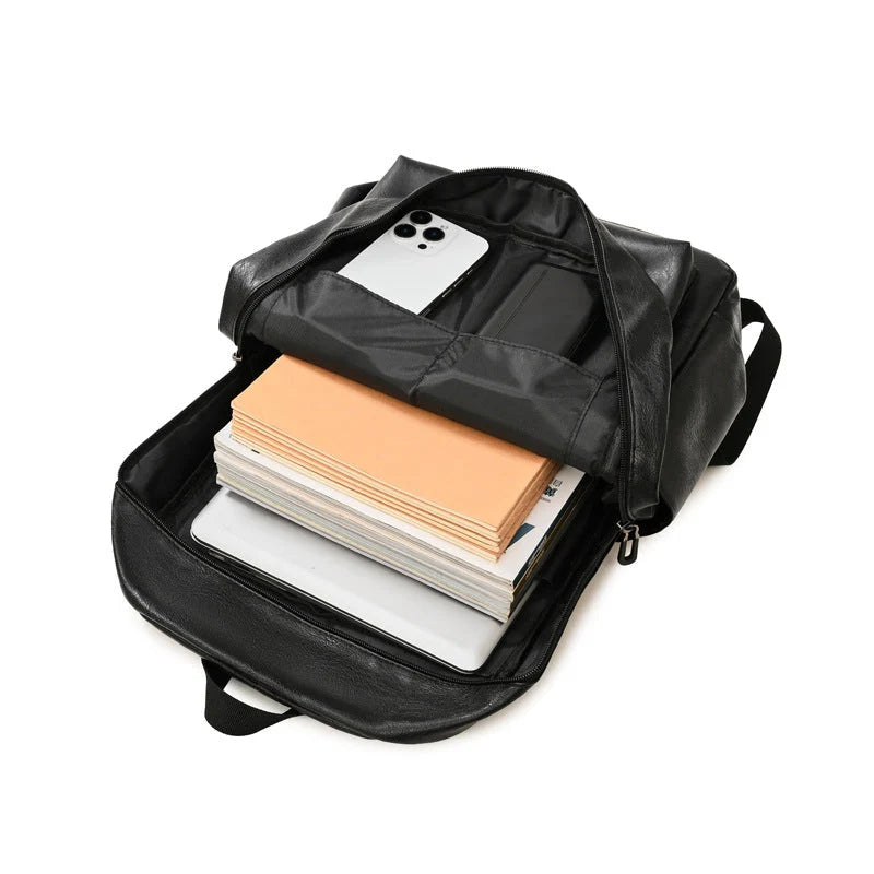 Laptop Backpack Leather Fits 15-Inch Laptops Multiple Pockets