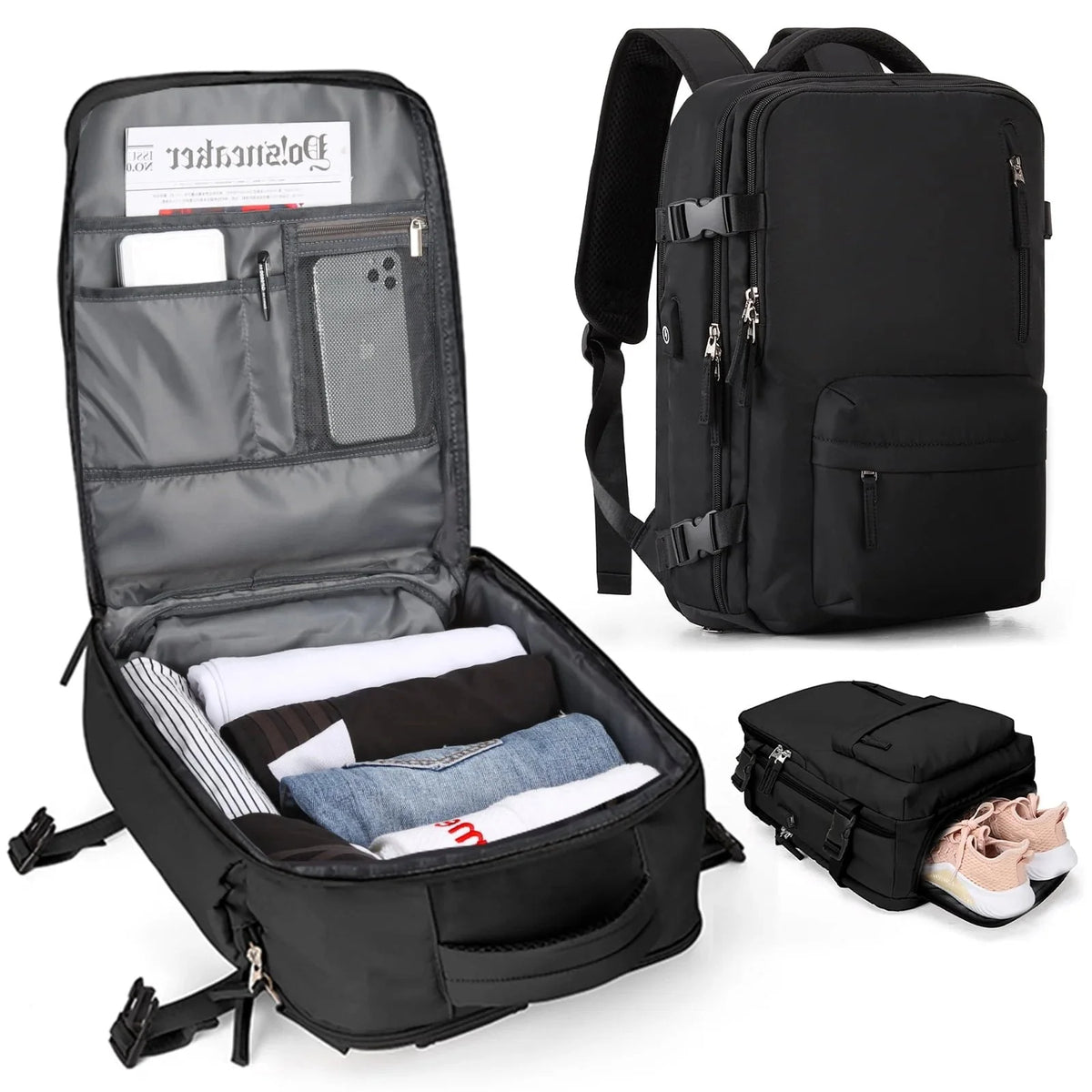 Laptop Backpack Water-Repellent Hidden Anti-Theft Pocket & USB Port