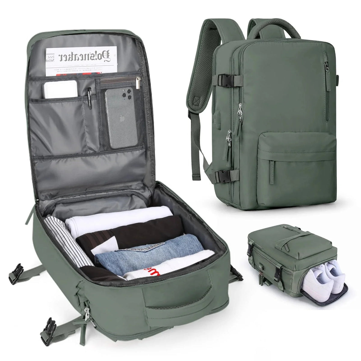 Laptop Backpack Water-Repellent Hidden Anti-Theft Pocket & USB Port