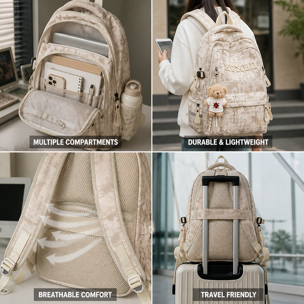 Laptop-Sleeve Multi-Compartment School Backpack