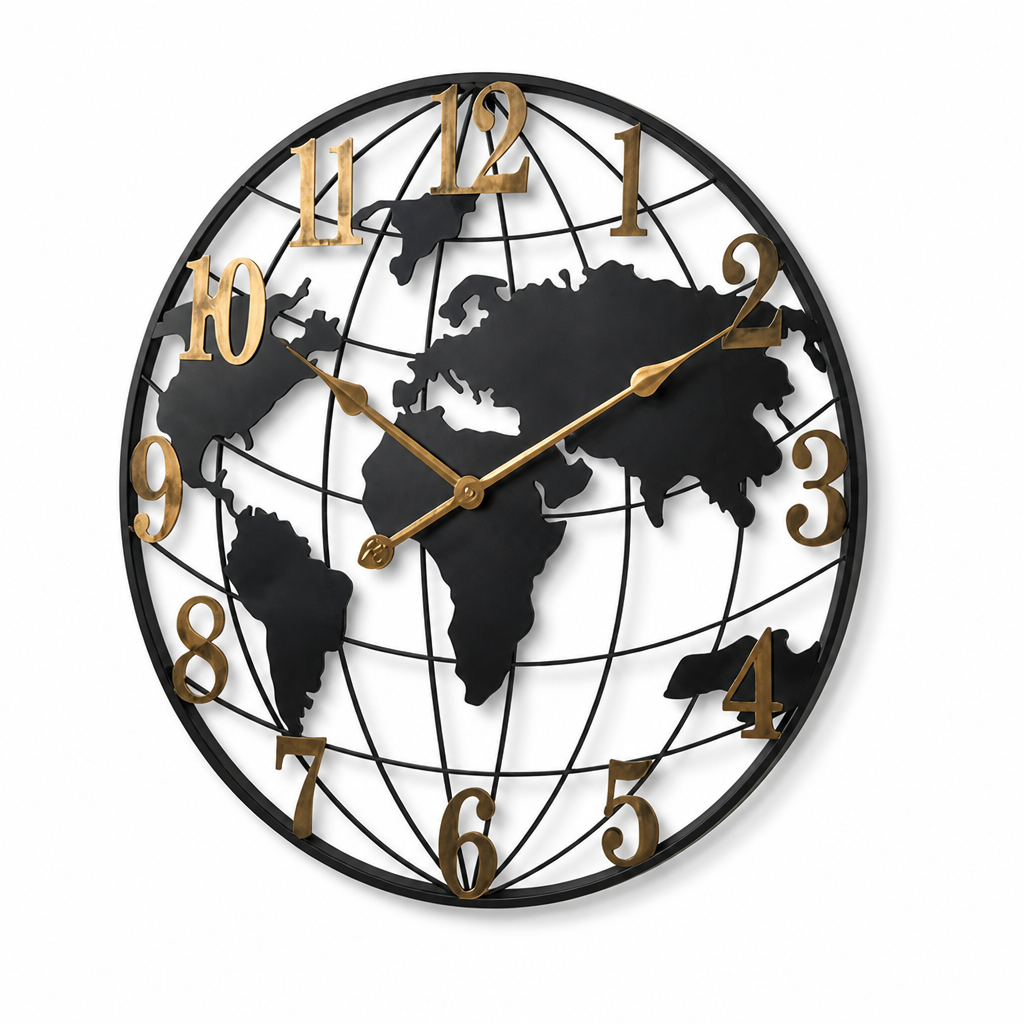 Large 60 cm Quiet Quartz World Map Wall Clock