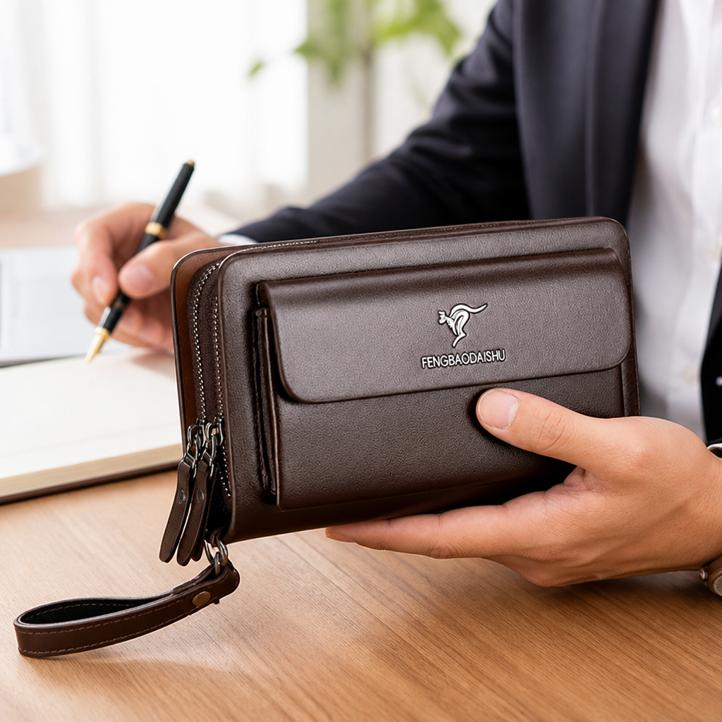 Large-Capacity PU Leather Clutch Wallet (14 Card Slots)