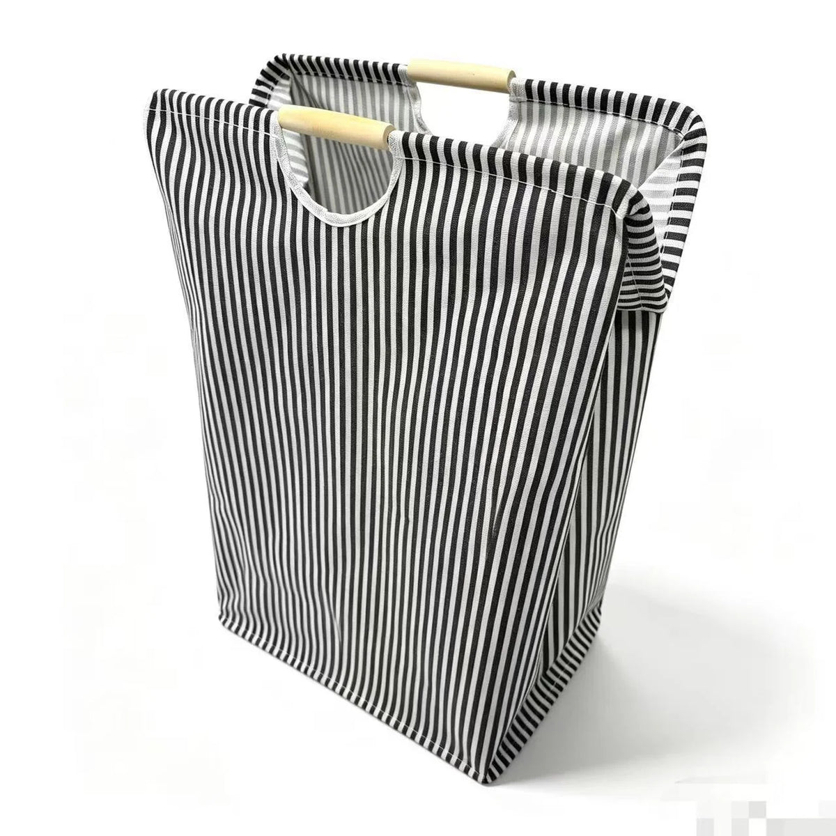 Laundry Basket Foldable Cotton-Linen Wooden Handles