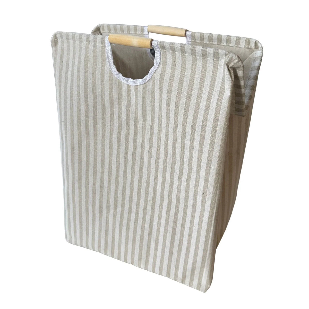 Laundry Basket Foldable Cotton-Linen Wooden Handles