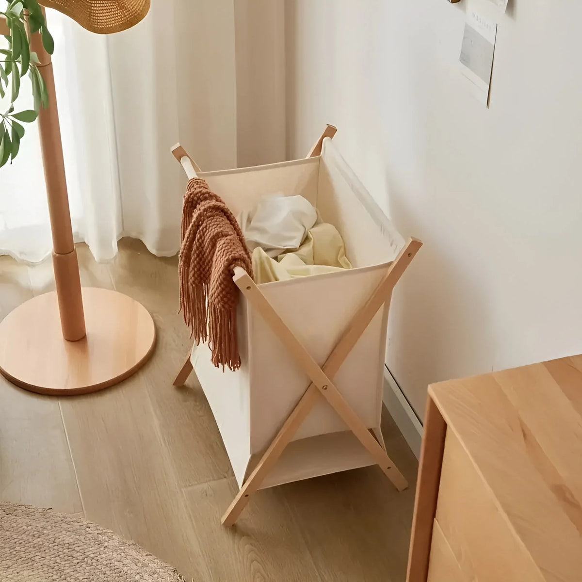 Laundry Basket Foldable Solid Wood Ventilated