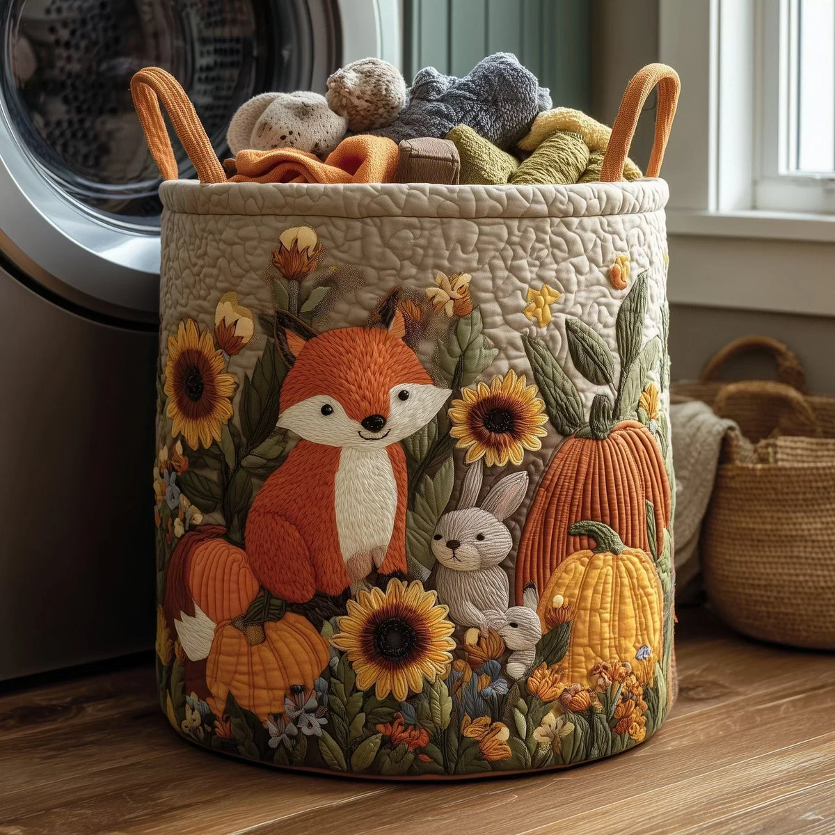 Laundry Basket Hand-Quilted Appliqué Reinforced Handles 15.9-Gallon Capacity