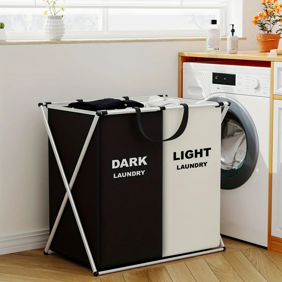 Laundry Hamper Multi-Section Lift-Out Bags & Fold-Flat Frame